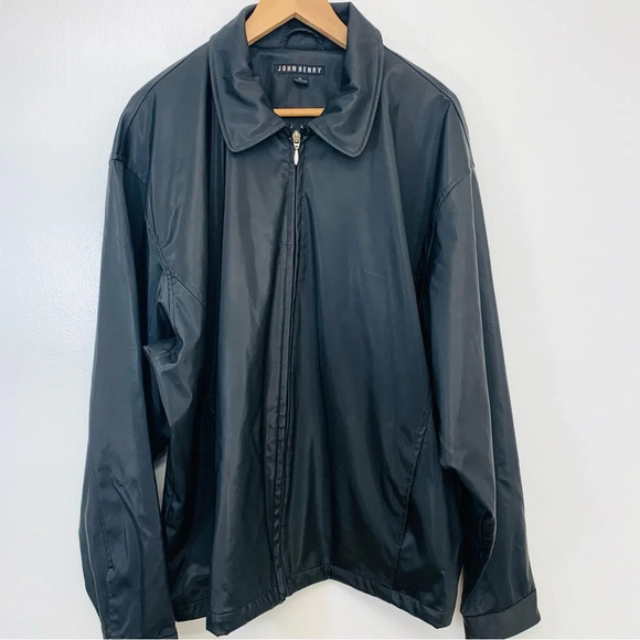 John Henry Black Bomber Jacket Men XL Soft Shell  Full Zip Pockets Classic Work - Picture 1 of 13